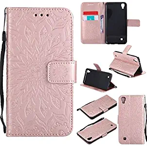 Case for LG X Power,LG XPower Case,LG K6P Case, Abtory Flip [Flower] Kickstand Case with Card Holder & Folding Stand Magnetic Protective Phone Case Cover for LG XPOWER/LG K6P Rose Gold