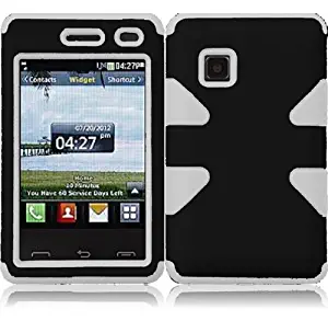 Importer520 Dynamic Hybrid Tuff Hard Case Snap On Phone Silicone Cover Case for LG 840G LG840G TracFone, StraightTalk, Net (Black/White)