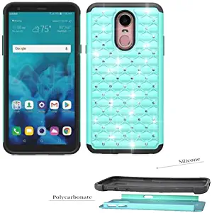 Phone Case for LG Stylo-4 (Q710MS MetroPCS / Q710CS Cricket) / LG Q-Stylus Crystal-Dual-Layered Rugged Cover (Crystal Teal-Black Silicone)