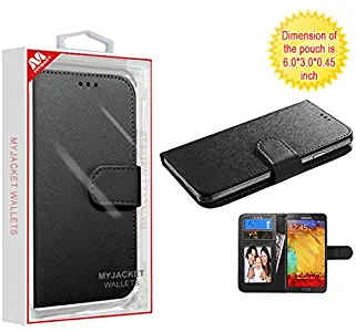 Case+Stylus Mybat PU Leather Purse Fits Universal Samsung, Apple, LG, etc. Wallet for Cell Phone Size 4.7"-5.2"-Black Medium. with Credit Card Slots. Fits The Following Models: