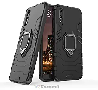 Cocomii Black Panther Armor Huawei P20 Case New [Heavy Duty] Premium Tactical Metal Ring Grip Kickstand Shockproof Bumper [Works with Magnetic Car Mount] Full Body Cover for Huawei P20 (B.Jet Black)