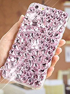 3D Handmade Luxury Bling Sparkle Crystal Rhinestone Full Diamond Clear Gemstone Glitter Case for LG VS500/LG K8V 2016 (Pink)