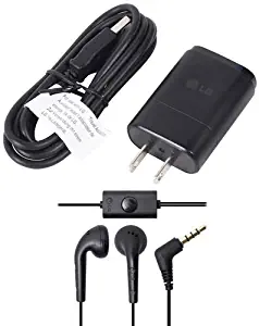 Original LG Micro USB Travel Charger with USB Cable + OEM 3.5mm Stereo Wired Headset for LG Google Nexus 5 4, LG G2 G3 G4, G Flex, G Flex 2 - LG Lancet, G Stylo - Samsung Galaxy Note 4 5, S7, Edge
