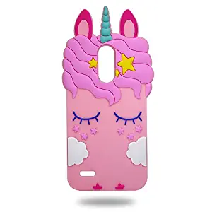 LG K30, LG Harmony 2, LG Phoenix Plus, LG Premier Pro, LG Xpression Plus, LG K10 2018 Case,Sexy Eyelash Unicorn Horse 3D Cartoon Animal Character Cute Soft Silicone Cover for Kids Boys Girls (Pink)