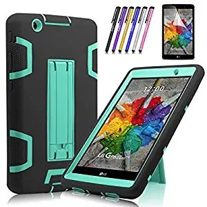 Cherrry Shock Proof [Impact Resistant] [Corner Protection] Case Build in Kickstand for LG G Pad X 8.0 / LG GPad III 3 8.0 Inch Tablet Case +Screen Protector Film and Stylus Pen (Black/Green)