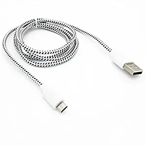 White Braided 6ft Long USB Cable Rapid Charge Wire Sync Micro-USB Data Sync Cord Supports Fast Charging for MetroPCS LG Aristo - MetroPCS LG G Stylo - MetroPCS LG K10 - MetroPCS LG K7