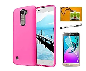 LG K7 Case, LG Tribute 5 Case (Metro PCS) 3 Item Bundle, Luckiefind® Frosted Matte TPU Flexible Thin Gel Cover Case, Stylus Pen, Screen Protector & Wiper Accessory (TPU Pink)