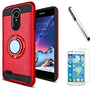 Luckiefind Compatible with LG K30/LG HARMONY 2/LG PREMIER PRO 4G LTE/L413DL/L413DG, Brushed Metal Dual Layer Hybrid Case with Ring Stand (Red)