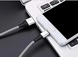 [2 Pack] Nylon Braided USB Type C Cable, iFlash USB A 2.0 to USB-C Fast Charger Cord for Samsung Galaxy S10 S9 S8 Plus Note 9 8, Moto Z, LG V30 V20 G5, Apple MacBook 12" 2018 (Silver, 1 Foot)