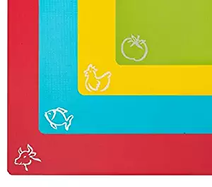 STGA Board Grade Plastic Kitchen Cutting Mat with Food Icons, Set of 4 (15''×12', Multicolor