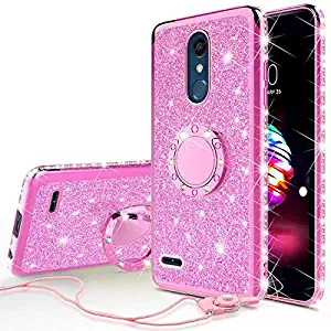 LG Stylo 5 Case, LG Stylo 5 Plus Case Bling Diamond Bumper Ring Stand Cute Kickstand Sparkly Clear Soft Phone Case Girls Women - Hot Pink