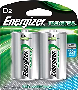Energizer Rechargeable D Batteries, NiMH, 2500 mAh, 2 count