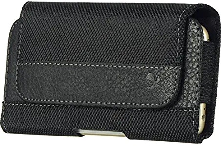 VanGoddy Black Nylon Large 6-inch Horizontal Cell Phone Carrying Case Holster Pouch with Belt Clip for 5.5" to 6.25-inch Cell Phones