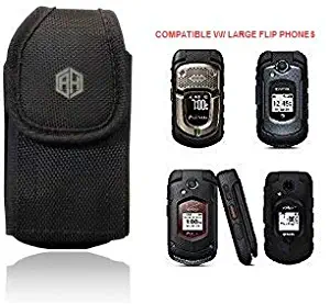 AccessoryHappy Universal Vertical Canvas FLIP Phone Pouch Holster Nylon Belt Case Flip Phone Belt Case Cover Fits Kyocera Cadence LTE, DuraXTP, DuraXV LTE, DuraXV, Doro 7050, Most Large FLIP Phones &