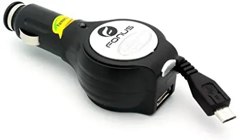 Retractable Car Charger DC Power Adapter USB Port MicroUSB Black Compatible LG K10 - LG K20 Plus - LG K20 V - LG K30 - LG K7