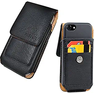 AISCELL Carrying Case for LG G8 ThinQ,G7 ThinQ,V30, G6,V35 ThinQ, Vertical Black Leather Pouch Wallet Case Swivel Belt Clip Holster, Fits Phone with Hybrid Slim Protective Case Cover Vertical Id