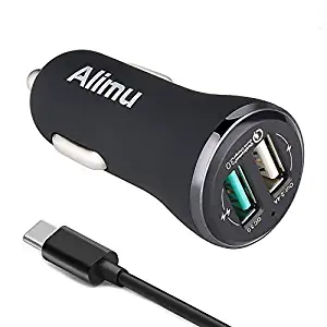 Quick Charge 3.0 USB Type C Car Charger, Alimu Dual USB Rapid Fast Car Charger 30W and USB C Cable Works with LG G5,G6,V20,V30,HTC 10 U11,Samsung Galaxy S8 S9 Plus,Note 8,iPad,iPhone and More
