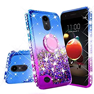 LG Rebel 4 LTE Case, LG Aristo 3 Case, LG Zone 4 Case, LG Phoenix 4 Case,LG Risio 3/Aristo 2 Plus Case,Cute Ring Liquid Glitter Phone Case Cover Kickstand Bling Diamond for Girls Women (Purple/Blue)