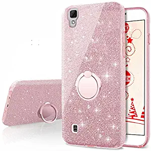 LG X Power Case,LG K6P/K210 Glitter Case, Silverback Girls Bling Glitter Sparkle Cute Case with 360 Rotating Ring Stand, Soft TPU Outer Cover + Hard PC Inner Shell for LG XPower K210 / K6P -Rose Gold
