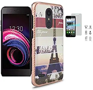 LG Aristo 3 Case, Phone Case for LG Aristo 3 Smartphone/LG Tribute Empire, Hybrid Shockproof Slim Hard Cover Protective Case + Tempered Glass Screen Protector (Paris Tower)