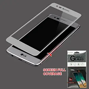 Full Coverage Tempered Glass Screen Protector/Silver for LG MS210 (LV3) LG K4 (2017) LG L58VL (Rebel 2) LG Aristo LG K8 (2017) LG M150 (Phoenix 3) LG M153 (Fortune)