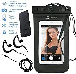 Voxkin Universal Waterproof Case with Waterproof Earphone and Headphone Jack, Armband, Compass, Lanyard for iPhone 6S, 6, 6 Plus, Note 4, S6 Or Any Phone – Best Waterproof Bag
