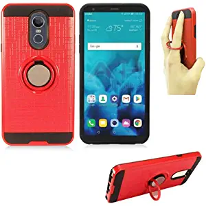 Phone Case for LG Stylo-4 Q710MS MetroPCS (6.2" screen display) Textured Dual-Layered Finger Holder Ring-Stand (Ring-Stand Red-Black TPU)