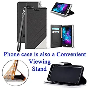 for 4.5" LG K3 2017 U.S. Cellular US110 Case Phone Case Designed Wallet Fold Kick stand Hybrid Pouch Card Pocket Purse Screen Flip Cover (Black)