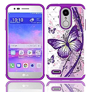 LG Rebel 4 Case, LG (Rebel 4) 4G LTE Case, AT&T Prepaid LG Phoenix 4 Case, Phone Case for Straight Talk LG Rebel 4 Prepaid Smartphone, Studded Rhinestone Crystal Cover Case (White-Purple Butterfly)