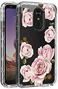 PURSQ Clear Case for LG Stylo 4, LG Stylus 4 Case 3 in 1 Hybrid Heavy Duty Protection Full Body Shockproof with Flexible TPU Bumper and PC Back Armor Phone Cover LG 2018 (Plain Floral)