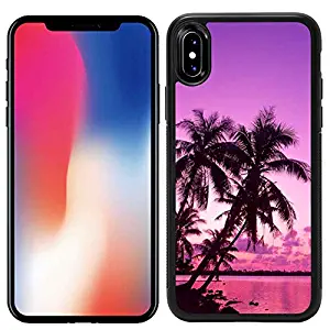 [TeleSkins] - Rubber TPU Case for iPhone Xs / iPhone X - Tropical Palm Trees Sunset Beach - Ultra Durable Slim Fit, Protective Plastic with Soft RUBBER TPU Snap On Back Case / Cover.