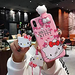 HOT Luxury 3D Cute Cartoon Hello Kitty cat Holder Stand Pink Silicone Phone case for iPhone 6 S 7 8 Plus X XR XS MAX Back Coque (2, for iPhone XR)