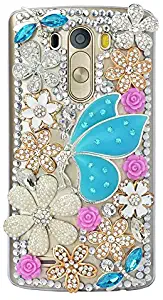 STENES LG V10 Case - 3D Handmade Crystal Fairy Girl Flowers Floral Sparkle Rhinestone Design Cover Bling Case For LG V10 With Retro Bows Dust Plug - Blue