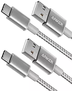 USB Type C Cable, Anker [2-Pack 6Ft] Premium Nylon USB-C to USB-A Fast Charging Type C Cable, for Samsung Galaxy S10 / S9 / S8 / Note 8, iPad Pro 2018, LG V20 / G5 / G6 and More(Silver)