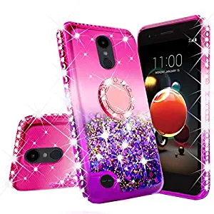 Coverlab LG Rebel 3 LTE,LG Aristo 1 & 2/LG Phoenix 3/LG Fortune 2/Tribute Dynasty ing Stand Liquid Floating Quicksand Bling Sparkle Protective Girls Women for LG Aristo 3 - Hot Pink/Purple