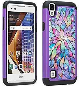 LG Tribute HD Case, LG X Style LS676 Case [Twinkle Series] Hard PC with Soft Rubber Heavy Duty Dual Hybrid Bling Diamond Defender Protective Case Cover for LG Tribute HD/LG X Style - Rainbow Flower