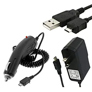 Wall Home Travel Charger + Car Charger + Micro USB Cable Combo Pack for Straight Talk/Tracfone LG Sunset L33L LTE, 441G (E2B)