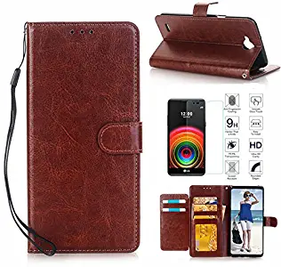 LG X Power 2 Case,LG Fiesta LTE/LG X Charge Case,LG LV7 Case with Screen Protector, I VIKKLY [Kickstand] Magnetic Snap Premium PU Leather Folio Flip Wallet with 5 Card Slot and Wrist Strap (Brown)