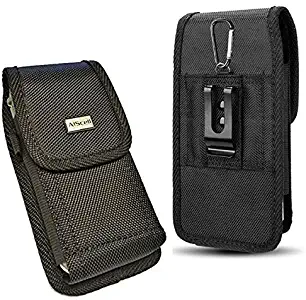 AISCELL Universal Pouch Metal Clip Holster for Smartphone, Rugged Nylon Black Pouch Case Compatible LG Q7 Plus,Phoenix 3, Risio 2, Rebel 2, Rebel 3,with Hybrid Protective Hard Shield Cover Canvas