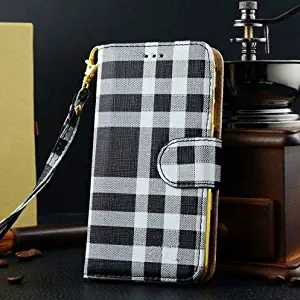 Samsung Galaxy S8 Case Classic Plaid Pattern Wrist Strap Leather Wallet Case Cover with Card Slots for Samsung Galaxy S8 (Plaid Pattern Black+Grey)