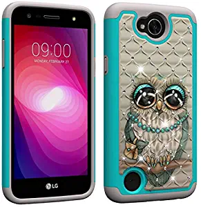 NVWA for LG X Charge/Fiesta 2 LTE/Fiesta LTE / K10 Power/X Power2 (2017) Case Tough Dual Layer Rugged Rubber Hybrid Hard Soft TPU Impact Back Protective Cover Coloured Drawing Diamond Gray Owl