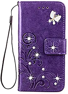 LG V20 Case,LG V20 Wallet Cases,Fashion Handmade 3D Bling Diamond PU Leather Stand Flip Case Cover With Card Holder Folio Wallet Case for LG V20 (Purple)