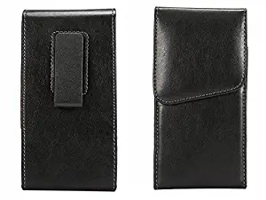 LG "X Charge" (Oversized to Accommodate Cover) Cell-Stuff Vertical Black Smooth Leather Case Pouch Belt Holster with Heavy Duty 360 Degree Swivel Belt Clip & Magnet Flap
