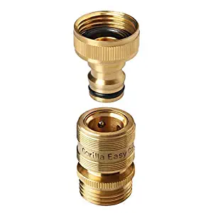 GORILLA EASY CONNECT Garden Hose Quick Connect Fittings. ¾ Inch GHT Solid Brass. 1 Set of Male & Female Connectors.