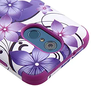 Phonelicious LG Q7 Plus Military Grade Case Shockproof Hybrid Rugged Accessory Armor Phone Cover Compatible with Tmobile LG Q7+ (Purple Hibiscus)