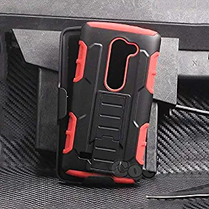 Cocomii Robot Armor LG Leon/C40/Sunset/Tribute 2/Destiny/Risio/Tribute Duo/Power Case New [Heavy Duty] Belt Clip Holster Kickstand Shockproof Bumper [Military Defender] Cover for LG Leon (R.Red)