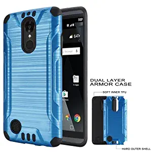 Phone Case for LG Rebel 4, Rebel-2 (Tracfone), Aristo-2 Plus, Fortune 2, Phoenix 4, Phoenix-3 Brush Dual-Layered Cover (Combat Brush Blue-Black TPU)