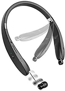 Neckband Wireless HiFi Sound Headset w Retractable Earbuds Premium Earphones Headphones Hands-Free Mic [Folding] for Verizon LG Optimus Exceed 2 - Verizon LG Optimus Zone 3 - Verizon LG Stylo 2 V