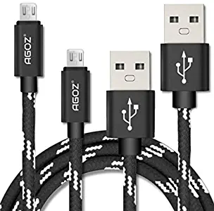 Agoz 2Pack 6FT Micro USB Charging Cable, Braided Fast Charger Cord for Samsung Galaxy S7, S7 Edge, S7 Active, Note 5, S6, A6, Tab E S2, J7 Sky PRO, J7 Crown, J3, LG K20 Plus, Aristo, Rebel, Stylo 3/2