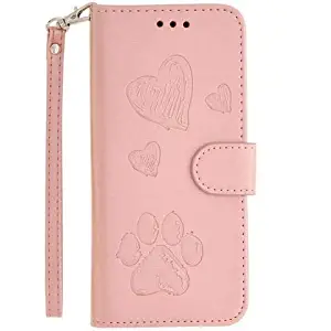 iPhone 8 Plus Wallet Case, iPhone 7 Plus Case, Slim Vegan Leather Kickstand Cover with Credit Card Holder RFID Blocking Wristlet for Women [Puppy Love Multi-Card - Rose Gold]